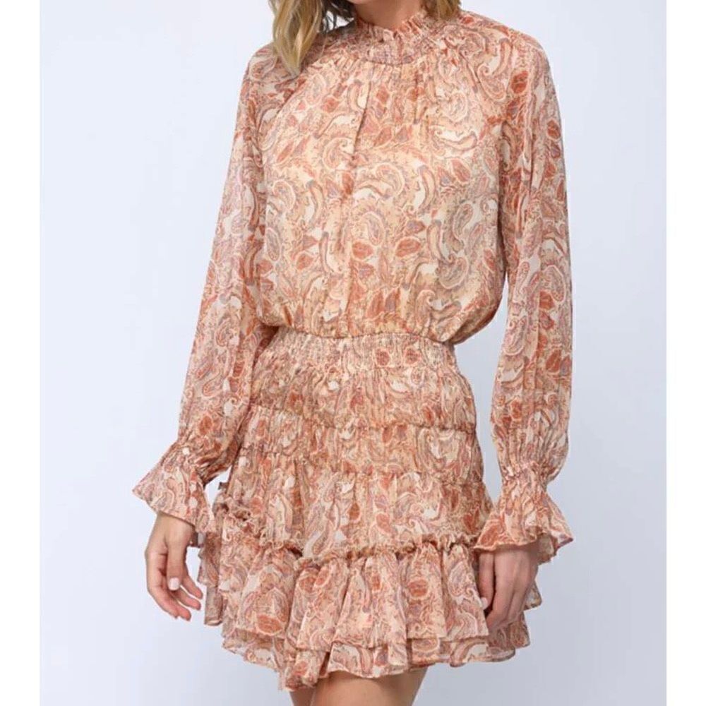 Fate Paisley Print Boho Tiered Ruffle Long Sleeve Dress Size Small NWT
